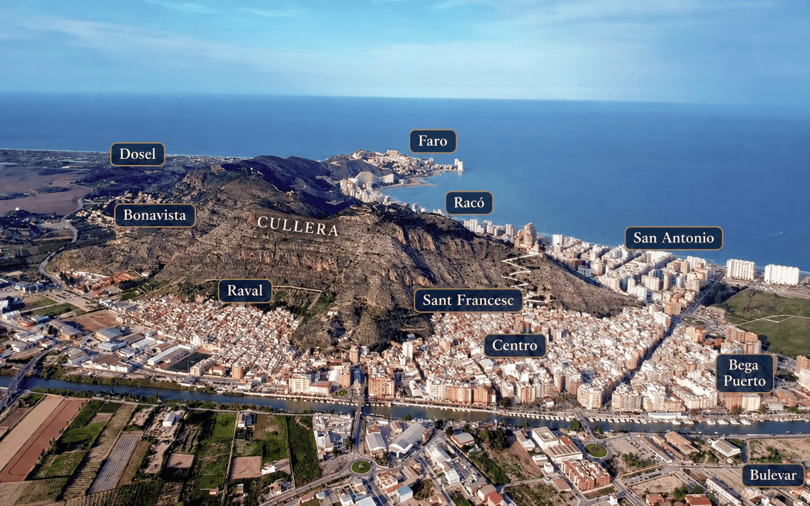 Mapa aéreo das zonas de Cullera